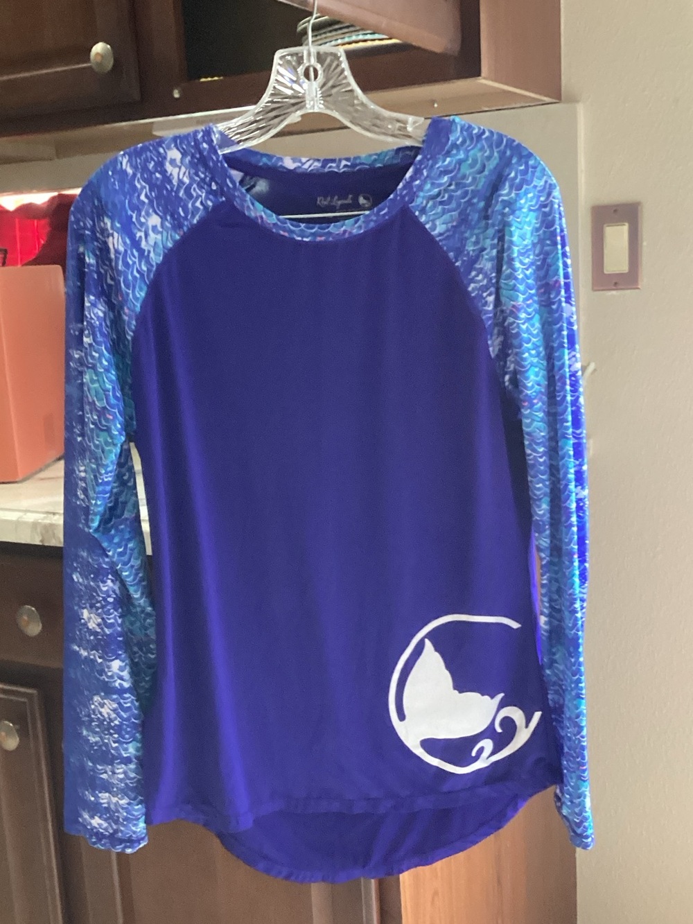 Reel Legends Blue Long-Sleeve Rash Guard with Patterned Sleeves